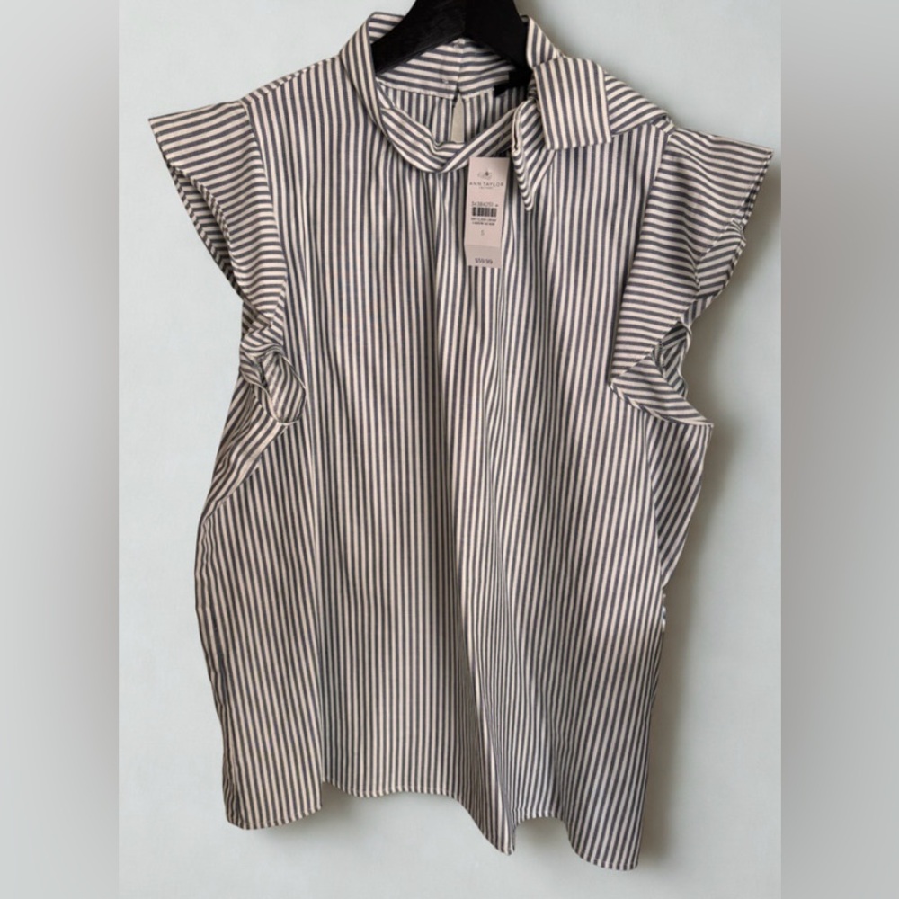NWT - Ann Taylor Navy and White Striped Blouse